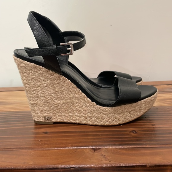 Michael Kors Jill Leather Wedge Sandals Espadrille Sandal Black Size 8.5M - Picture 8 of 16